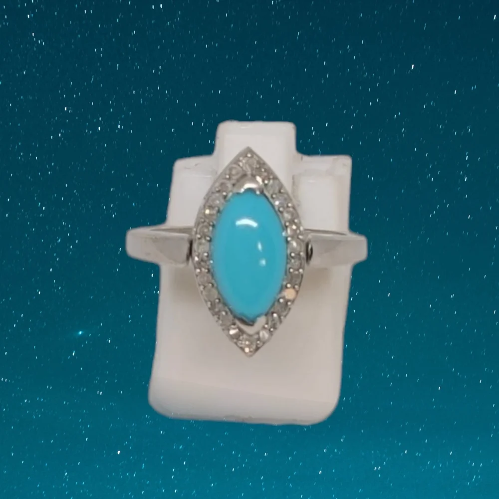 NWT American Natural Arizona Sleeping Beauty Turquoise & Whi Diamond Ring Size 7 - Picture 7 of 13